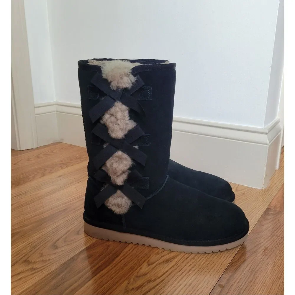 Koolaburra by UGG Victoria Tall Black Suede Bow Boots Size 7